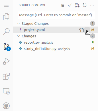 Unstaging changes in Gitpod.